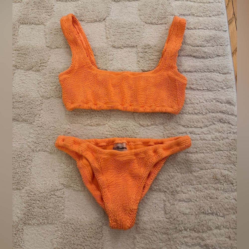 Orange Crinkle Textured Bikini Set